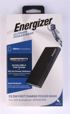 Hordozható akkumulátor, 10000 mAh, 22,5W, ENERGIZER "Ultimate"